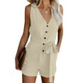 thumbnail image 2 of vigerkar Womens Casual Summer Vneck Ruffle Sleeveless Rompers Beige, S, 2 of 5