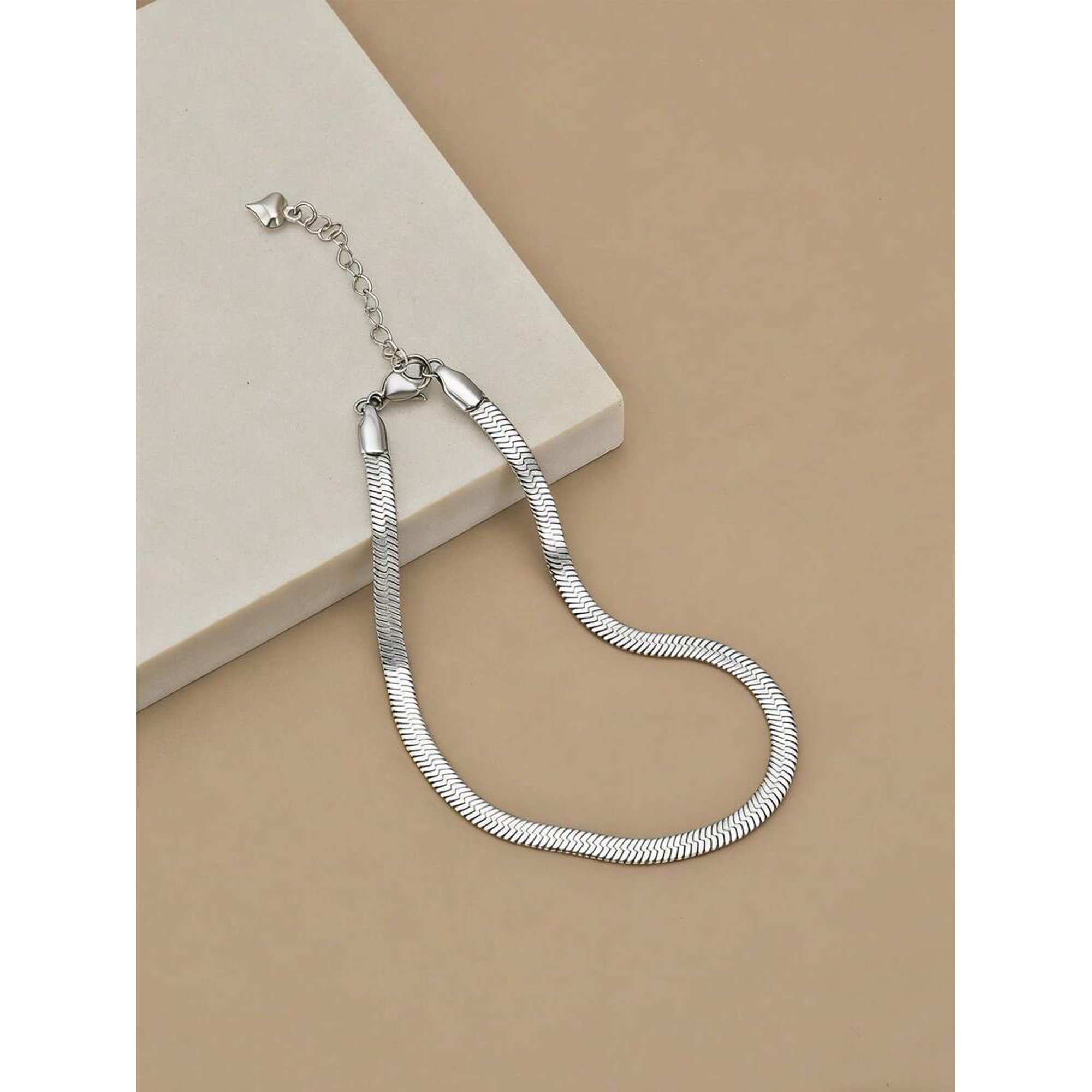 Silver Snake Chain Anklet With Lobster Clasp And Adjustable Extension