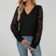 thumbnail image 1 of Camisetas para mujer,Blusa informal de encaje con cuello en V y patchwork para mujer, de poliéster y manga larga, holgada y cómoda para uso diario, sopatenor, 1 of 6