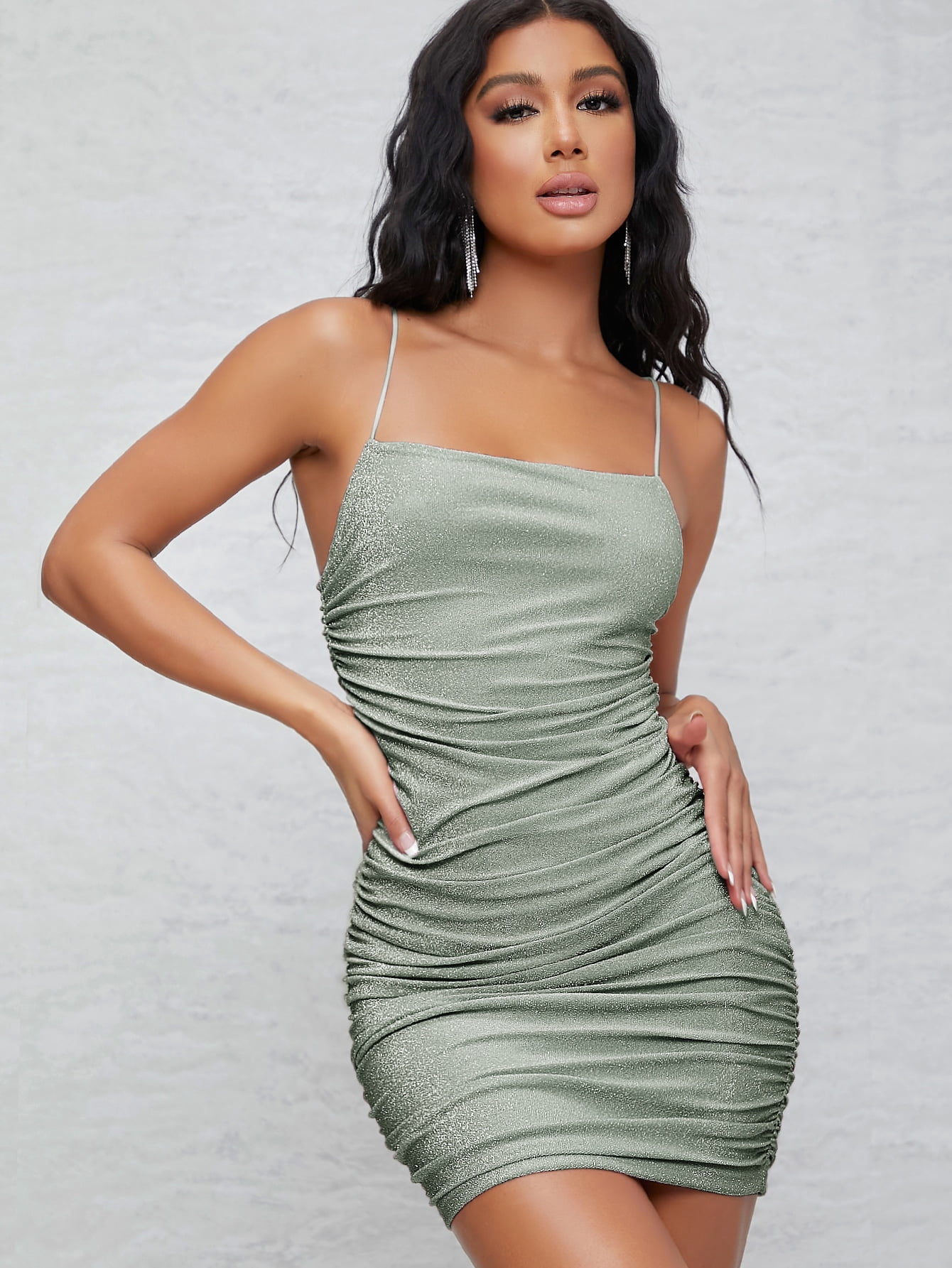 Women's Ruched Detail Glitter Dress 