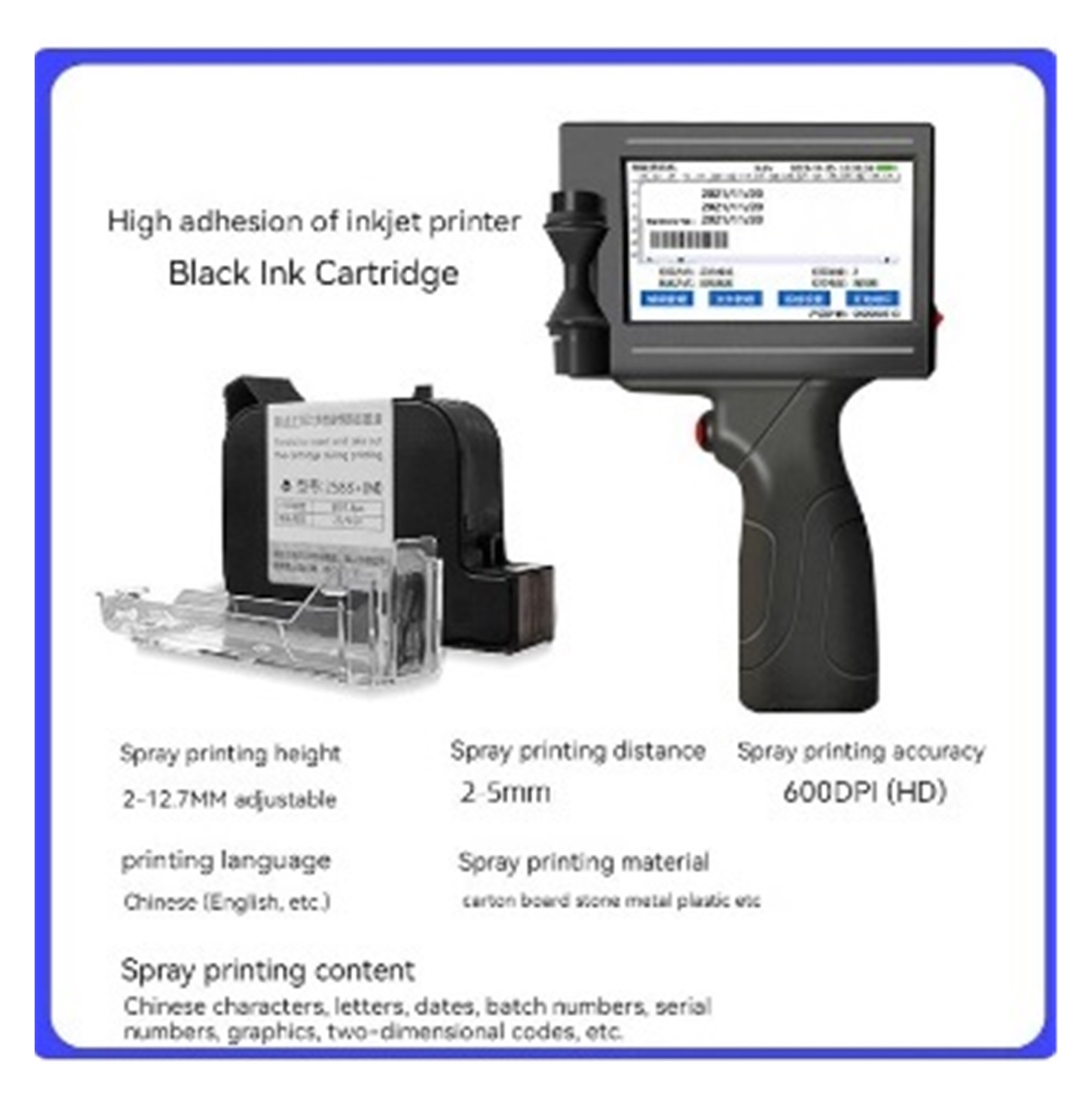 Smart Handheld Printer 12.7mm Inkjet Printer Bottle Cap Logo Label Packaging Printing Portable ,Versatile Surface Compatibility