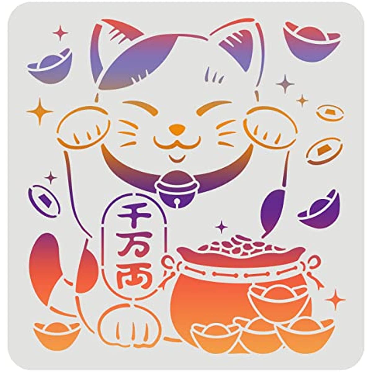 Cat Stencil 11.8x11.8inch Lucky Cat Drawing Stencil Reusable Fortune ...