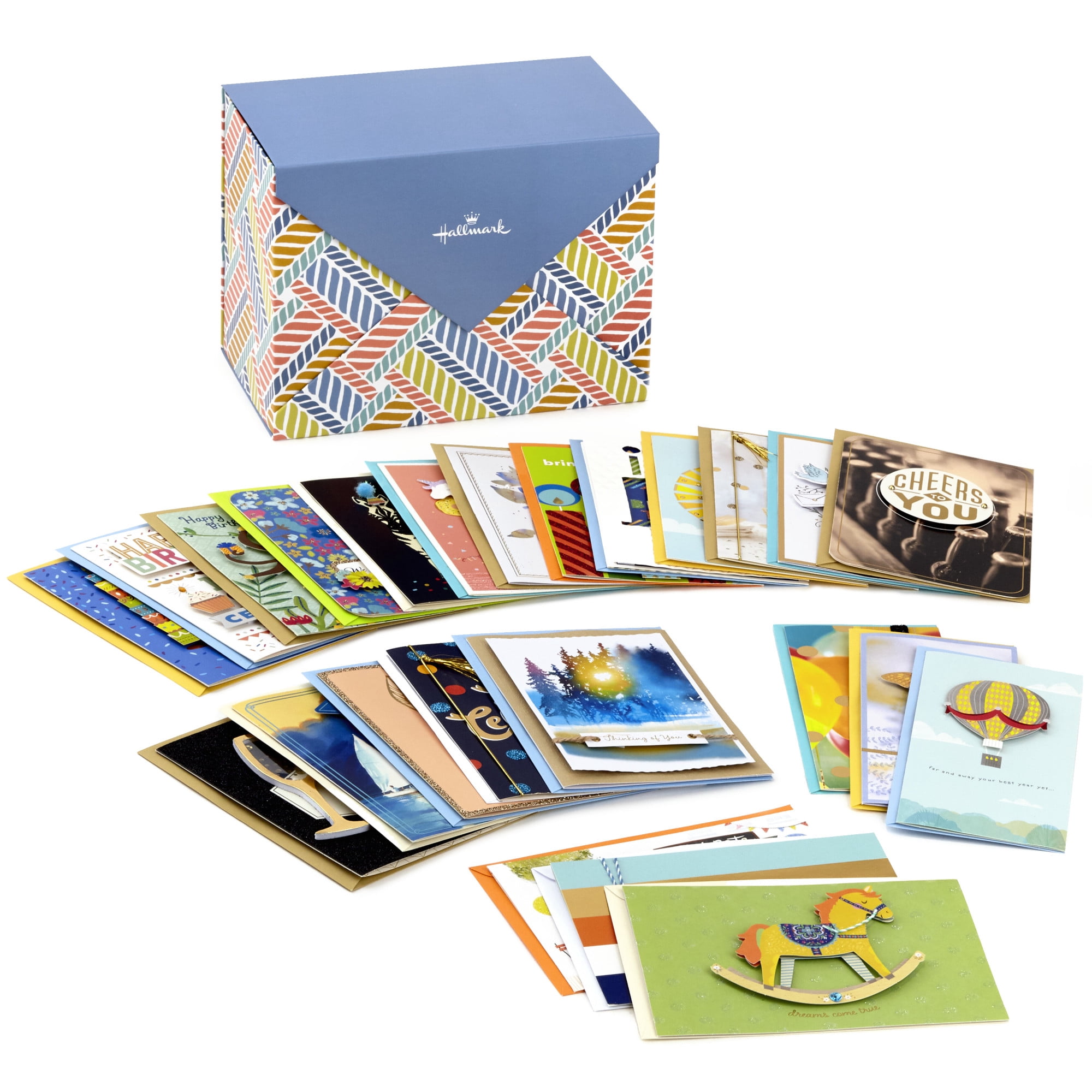Hallmark Assorted Boxed Handmade Greeting Cards (Herringbone Pattern)—Birthday, Baby Shower, Wedding, Sympathy, Thinking of You, Thank You, Pack of 24 With Organizer Box