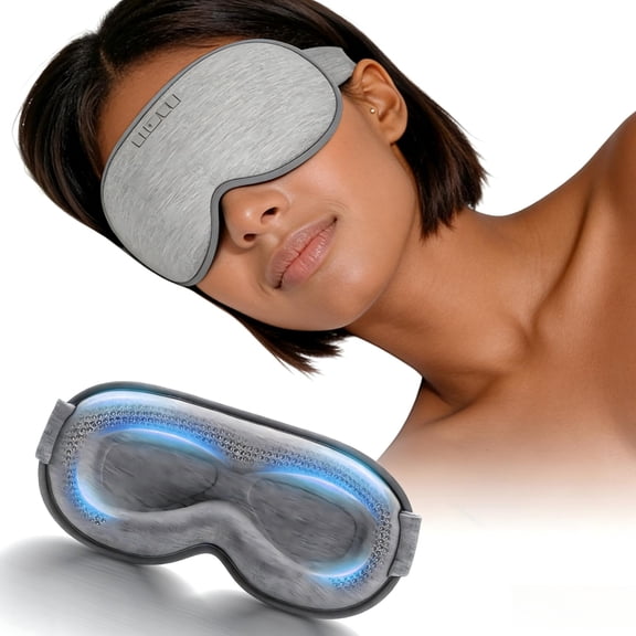 FACEMOON Women and Men Memory Foam Weighted Soft 3D Contoured Blackout Sleep Eye Mask for Insomnia with Earplugs & Storage Bag, Gray