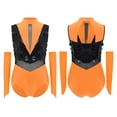 thumbnail image 2 of Aislor Gymnastic Outfits for Girls Sequins Ballet Leotard Color Block Latin Jazz Modern Dance Bodysuit with Gloves Orange 16, 2 of 7