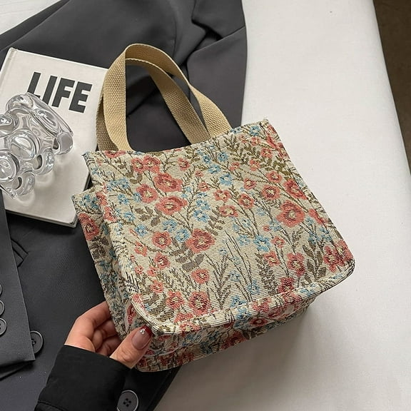 JennyShop Large Capacity Canvas Bag Women's Niche Floral Tote Bag Ins Style Versatile Retro Fashion Shoulder Handbag Women