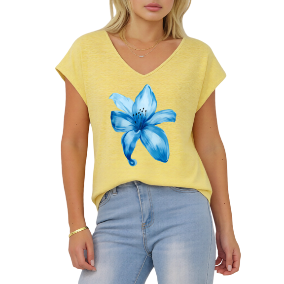 Giffimy Women's Watercolor Lily V-Neck Sleeveless T-Shirt S-5XL Soft Casual Tank Top