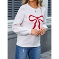 thumbnail image 5 of Women Cute Sweater Y2k Long Sleeve Crew Neck Knit Sweaters Aesthetic Pullover Top White M, 5 of 8