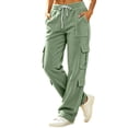 thumbnail image 2 of Cargo Sweatpants for Women Fall Winter Elastic Waist Drawstring Straight Leg Casual Pants with Pockets, 2 of 5