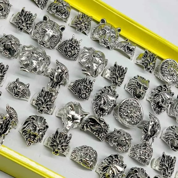 HOOUN Wholesale 25pcs Mixed Retro Punk Animal Mixed Style Jewelry Antique Silver Rings