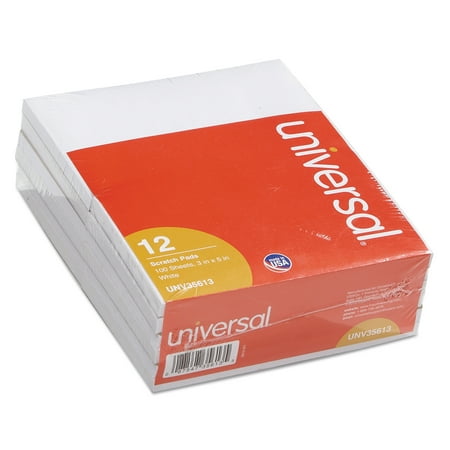Universal Scratch Pads, Unruled, 3 x 5, White, 100 Sheets, 12/Pack
