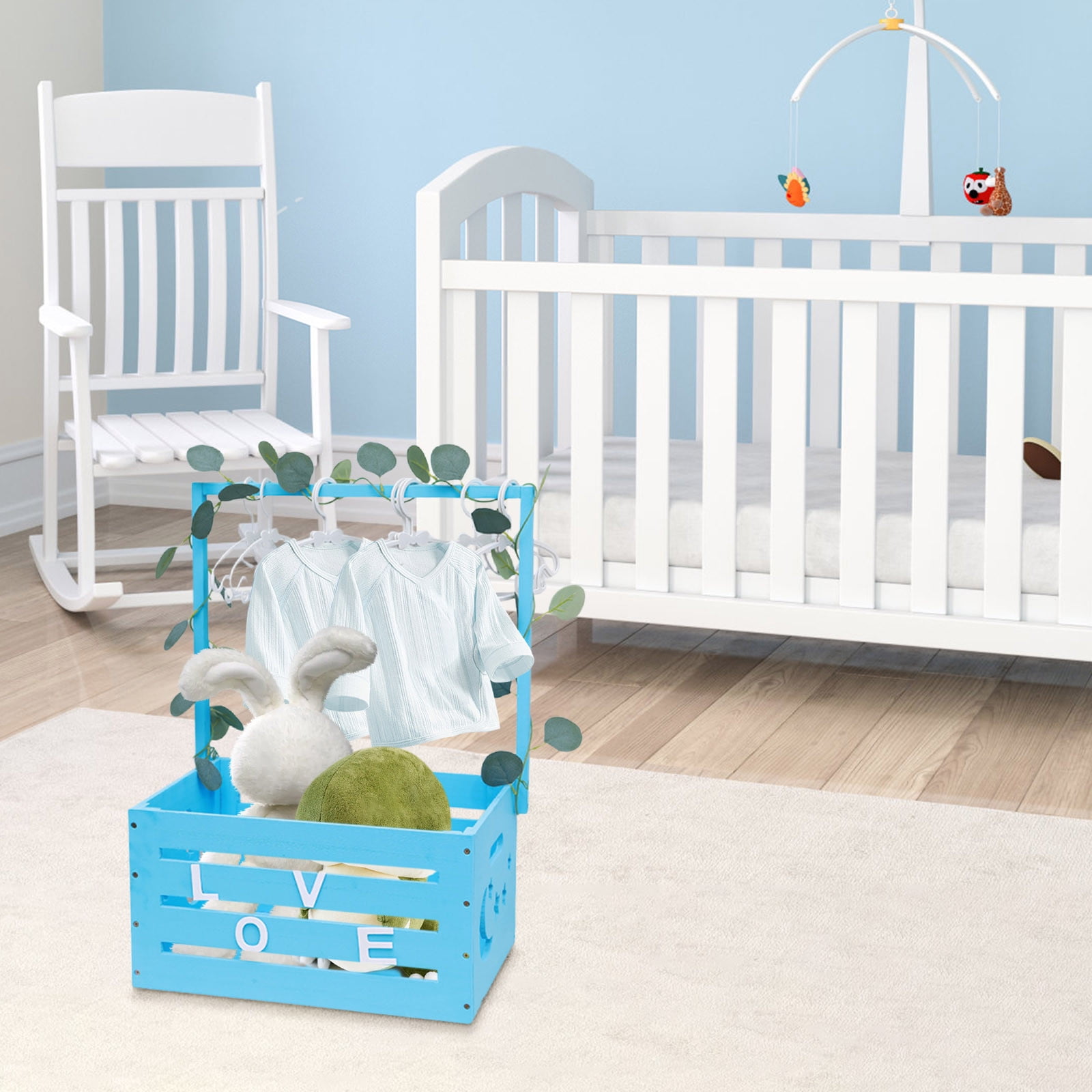 Wooden Baby Basket with Handle, Large Capacity Practical Wooden Box for Baby Shower Gifts, Kids Toy Storage and Laundry Organizer for Nursery and Home