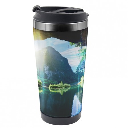 

Natural Cave Travel Mug Mountain Sky Scenery Steel Thermal Cup 16 oz by Ambesonne