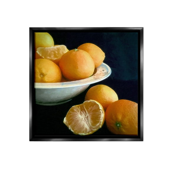 Stupell Industries Peeled Oranges Still Life Food & Beverage Painting Black Floater Framed Canvas Art Print Wall Art, 18 x 18