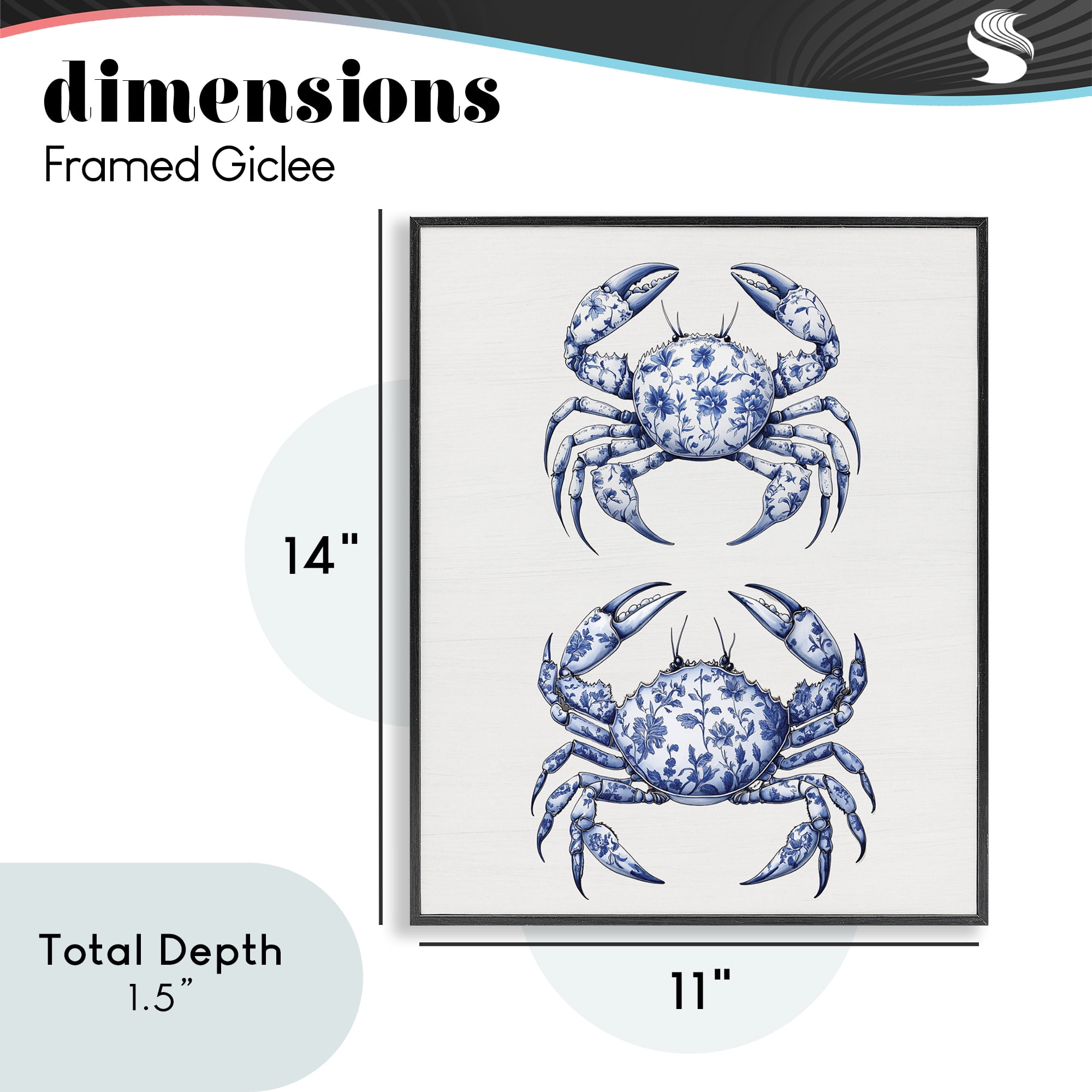 Vintage Toile Crabs Black Framed Giclee Art, design by Lettered and Lined