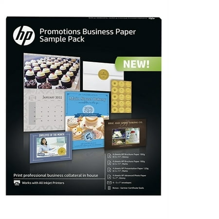 HP Business Promotions Sample Pack, Assorted Sizes, 16 Sheets, 4 Envelopes K0A22A