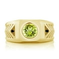 thumbnail image 2 of Gem Stone King 1.95 Cttw Green Peridot and Black Diamond 18K Yellow Gold Plated Silver Ring for Men | Gemstone Birthstone | Round 8MM and 1.5MM | Available in Size 7, 8, 9, 10, 11, 12, 13, 2 of 5