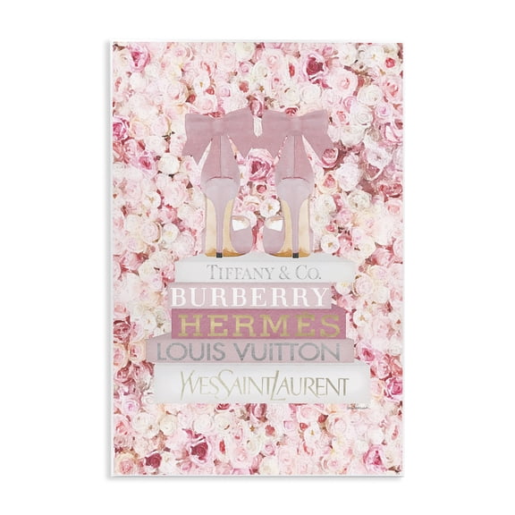 Stupell Industries Art Deco Pink Heel Bookstack over Roses Wall Plaque Art, 13 x 19, by Amanda Greenwood