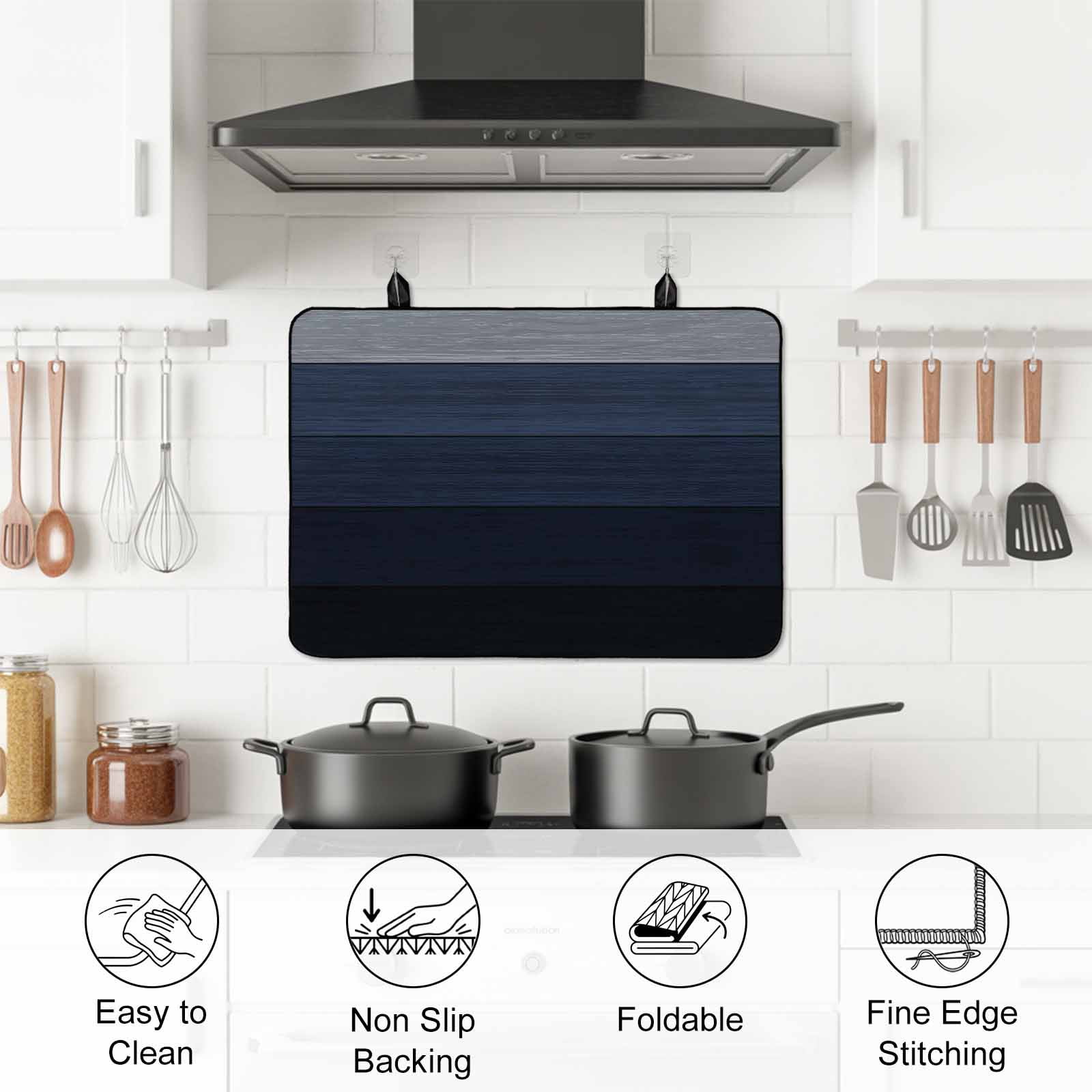 Blue Gray Stove Top Cover for Electric Stove, Heat-proof & Non Slip Glass Top Stove Cover Protector, Farmhouse Vintage Gradient Abstract Art Kitchen Flat Cooktop Rubber Mat 24x21 Inches