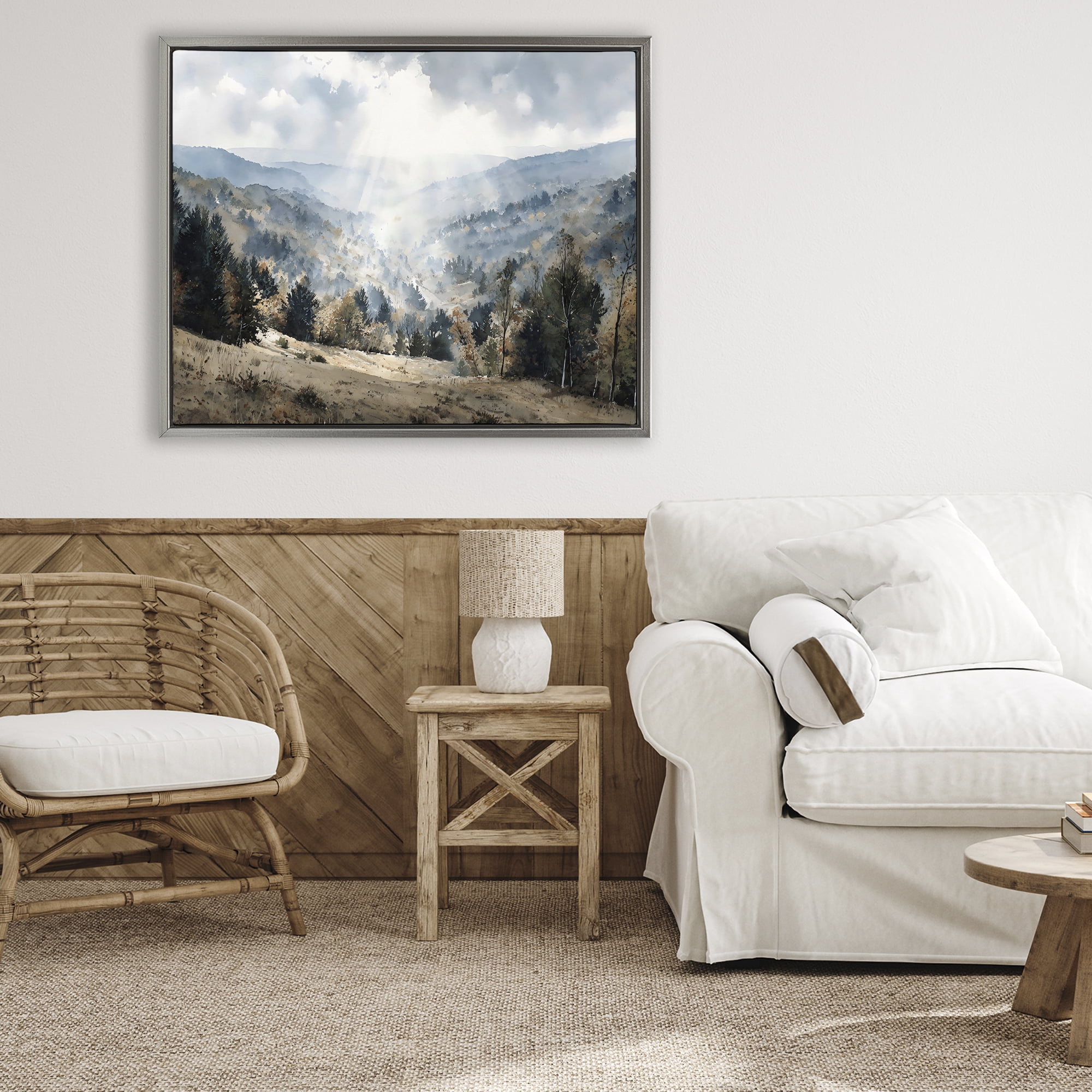 Stupell Industries Sunlit Fall Valley Beams Gray Framed Floater Canvas Wall Art, design by Franklyn Gregory
