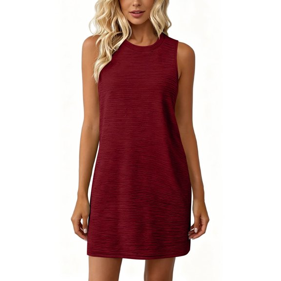 Horkkom Mini Dresses for Women Crew Neck Sleeveless Summer Dresses Casual Beach Vacation Sundresses, S-2XL