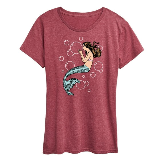 Instant Message - Mermaid Holding Bubbles - Women's Short Sleeve Graphic T-Shirt