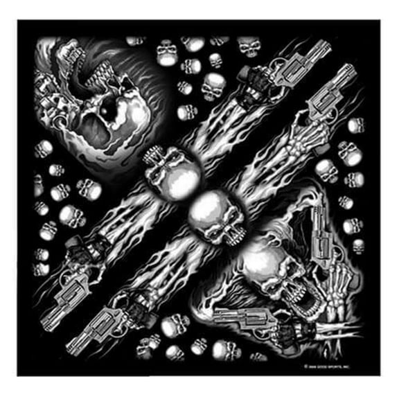 Large Biker Bandana - Skull Design - Officially Licensed, 21" x 21" Microfiber.