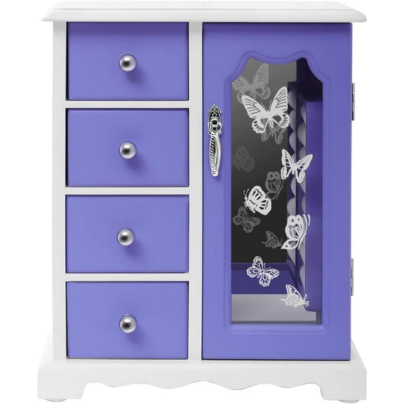 Jewelry Organizer Girls Women Jewelry Box with 4 Drawers Organizer and Built-in Necklace Carousel and Large Mirror for Necklaces Rings Earrings Gift