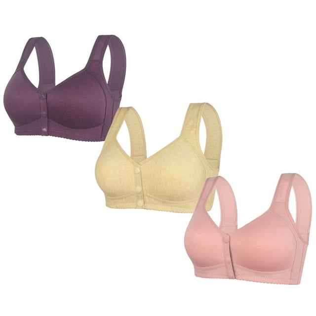 LOVZFMLL 3 Pack Plus Size Bras for Women Solid Color Comfort Soft Push Up Bra No Underwire Full Coverage Front Closure Everyday Bralettes I L