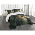 thumbnail image 3 of Ambesonne Fantasy World Quilted Bedspread Set 3 Pcs, Digital Forest Elf, Queen Size, Petrol Blue Beige, 3 of 5