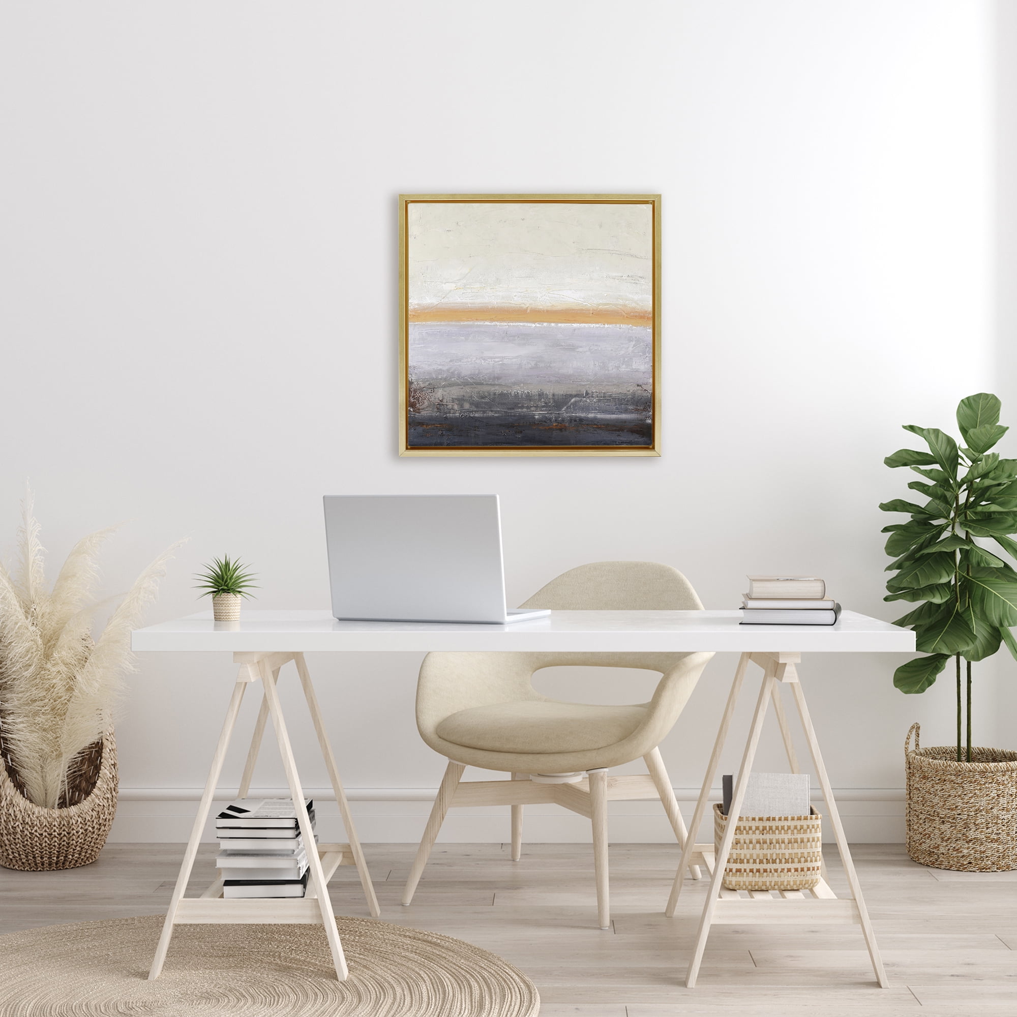 Warm Peachy Horizon Gold Framed Floater Canvas Wall Art, design by Design Fabrikken