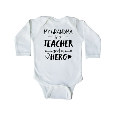 

Inktastic My Grandma is a Teacher and a Hero Gift Baby Boy or Baby Girl Long Sleeve Bodysuit