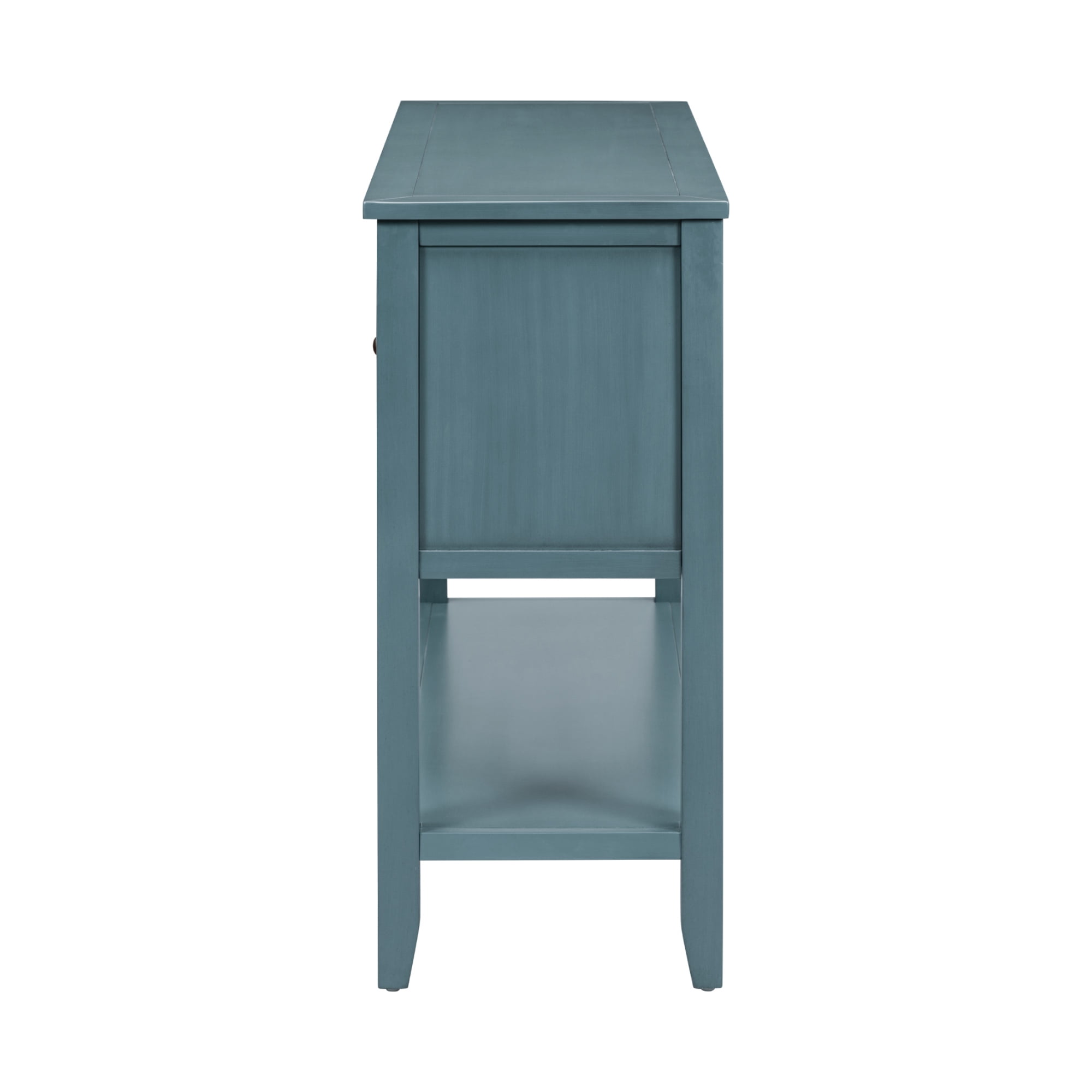 EUROCO 44.5" Console Table Sofa Table, Solid Wood Entryway Table with 4 Small Drawers, 2 cabinets and Bottom Shelf for Living Rooms, Entrances and Kitchens, Dark Blue