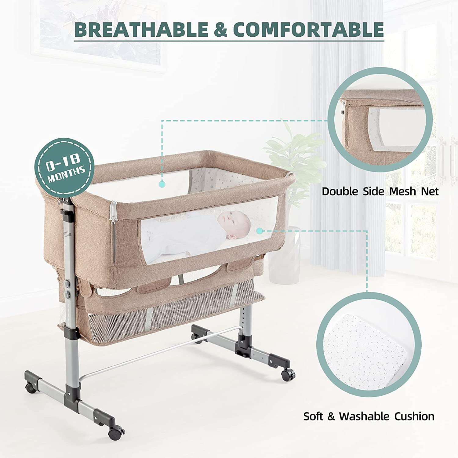 Height Adjustable Bedside Travel Crib for Newborn Infant/Baby Boy/Baby Girl Easy Folding Sleeper with Mattress Included Grey Lamberia 3 in 1 Bassinet for Baby 