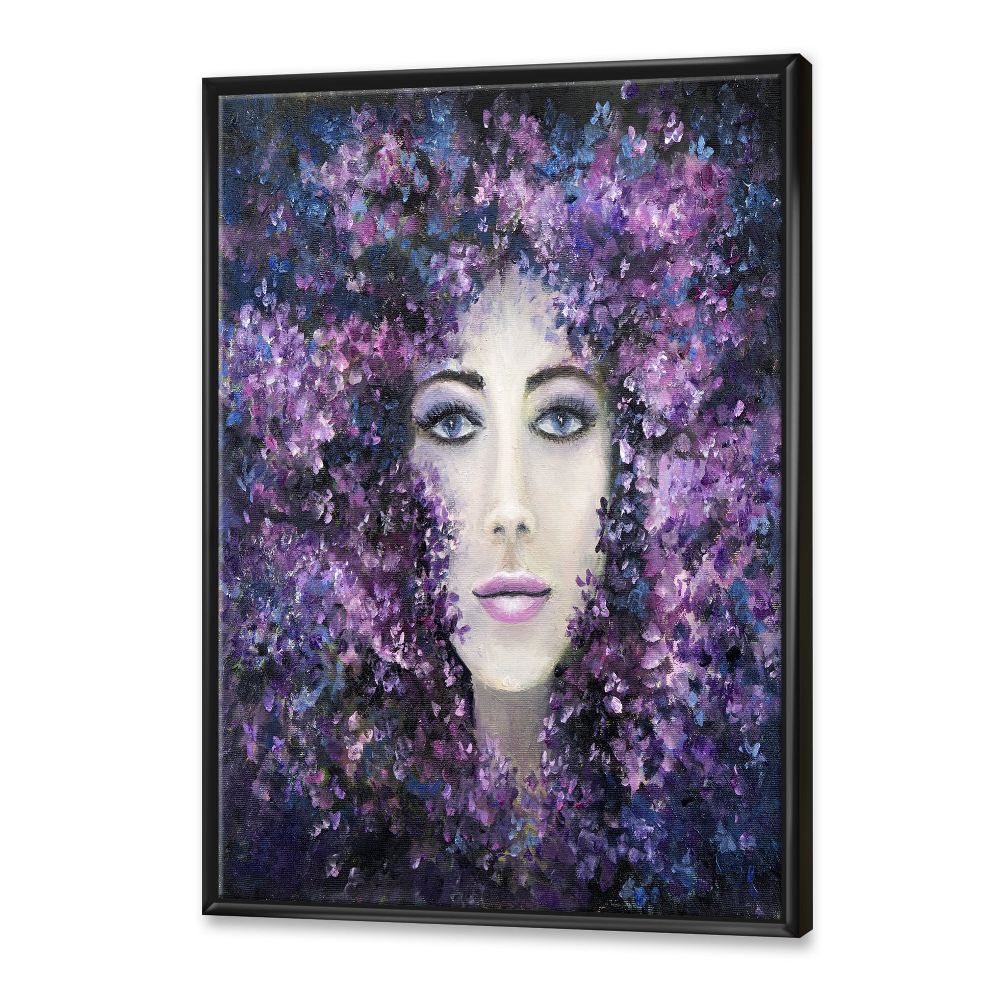 Designart 'Portrait of A Lady With Purple Lavender Flowers' Modern Framed Canvas Wall Art Print