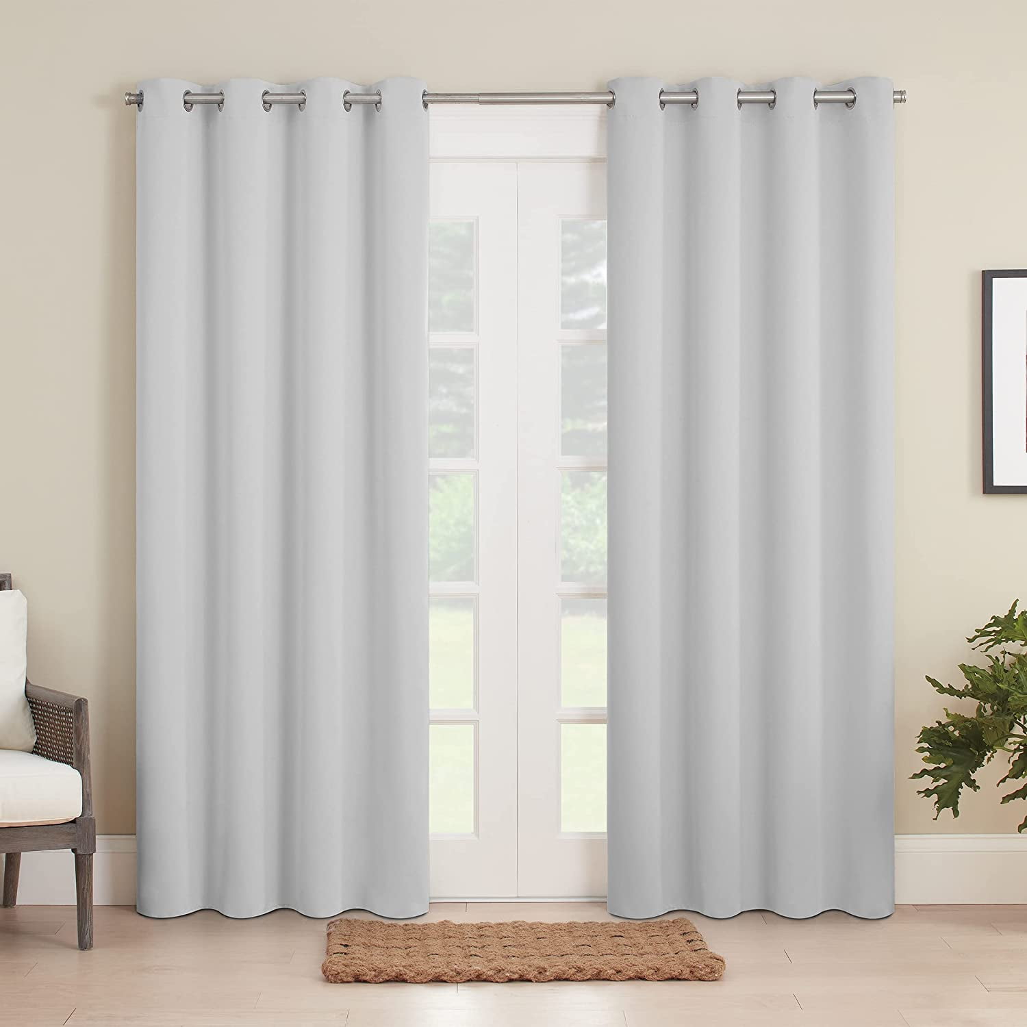 ECLIPSE Bradford Thermal Insulated Blackout Waterproof Grommet Curtain for Outdoor or Patio (1 Panel), 52 in x 95 in, Silver White