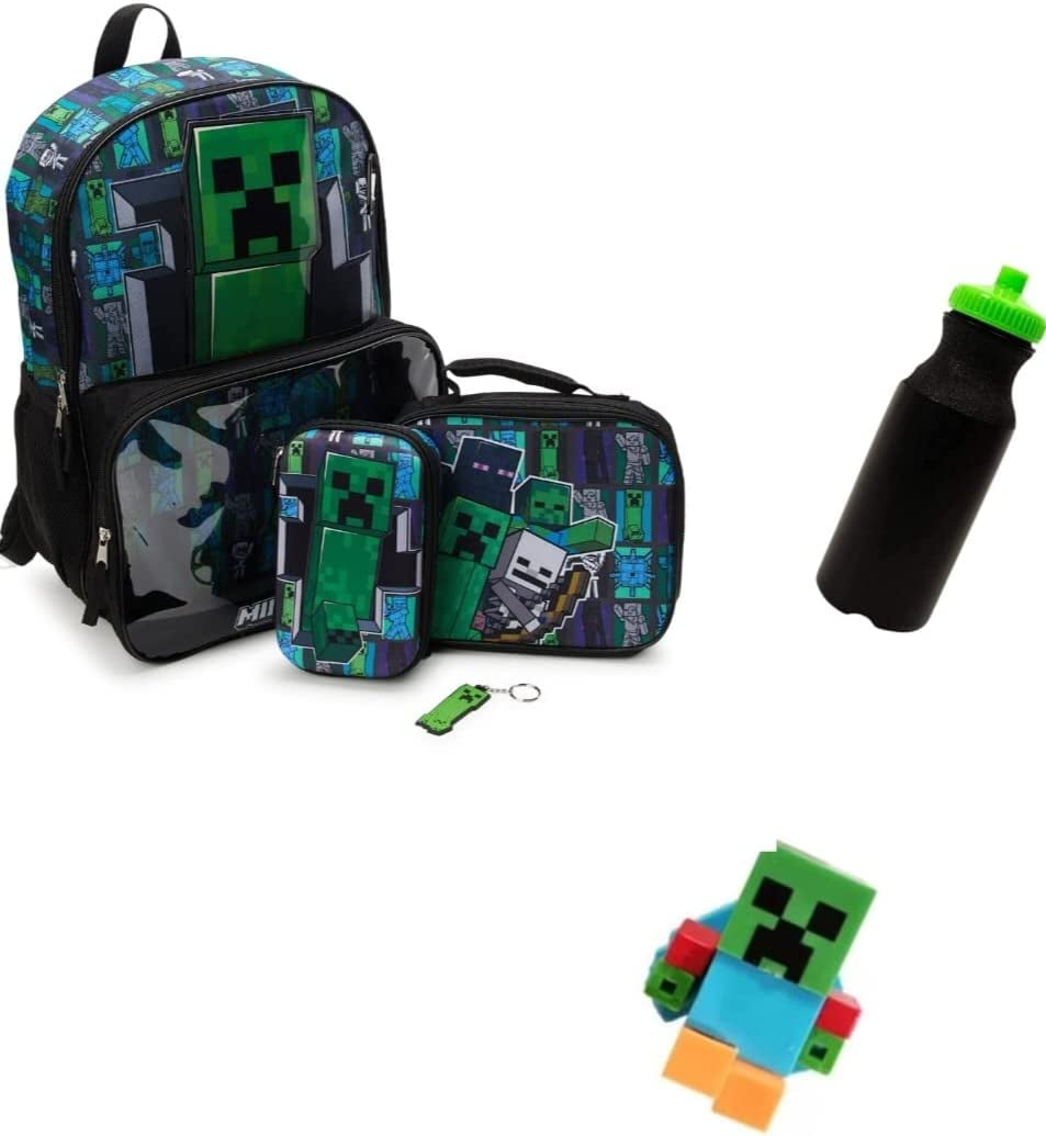 Minecraft Backpack 6 Piece Set, 17" Backpack, Lunch Box, Pencil Case