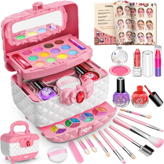 Kit de maquillaje Hollyhi 42 unidades para niñas con estuche cosmético de 3 a 12 años