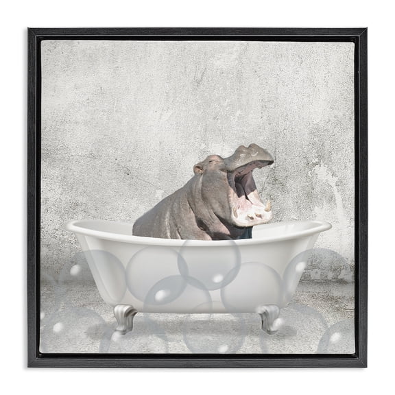 Stupell Industries Rustic Lodge Baby Hippo Bath Time Black Floating Frame Canvas Art, 18 x 18, by Kim Allen