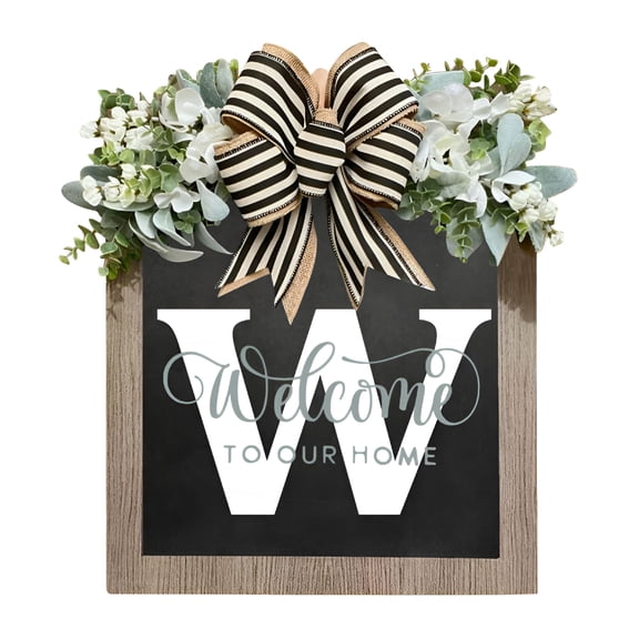 LAMIRO Last Name Year Round Front Door Wreath 24 Letter Farmhouse Wreath With Wreath Bow Spring Wreaths For Front Door Outside Hanger Decor,Clear
