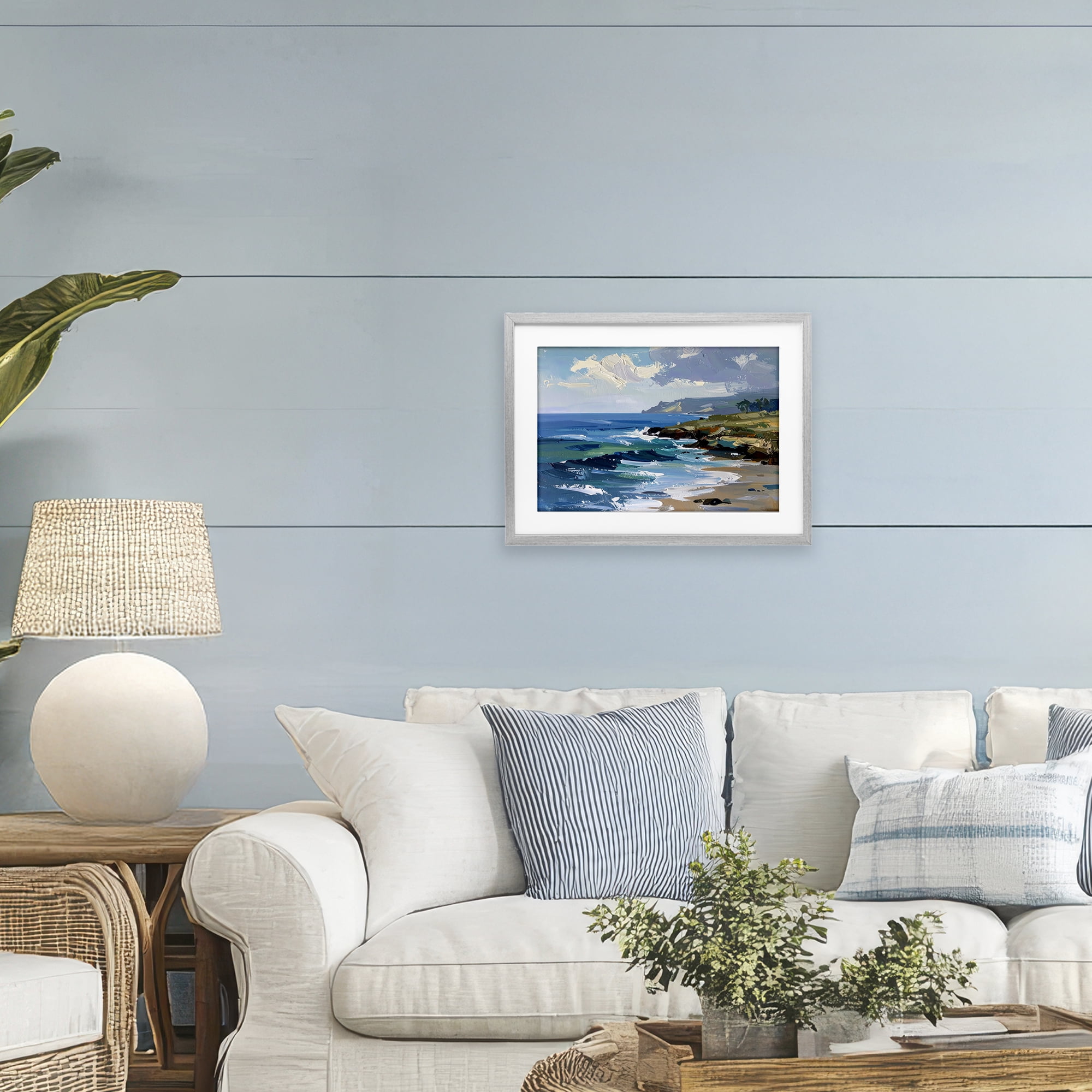 Stupell Industries Sky To Sea Impression Gray Framed Print Under Glass, design by Alonza Saunders