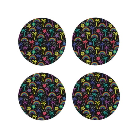

Drink Coasters Set of 4 Rainbow Coconut Tree Leather Coasters for Coffee Table Protector Heat Resistant Cute Coasters for Home Decor Housewarming Gifts Bar Kitchen 4 Inch Round Shape