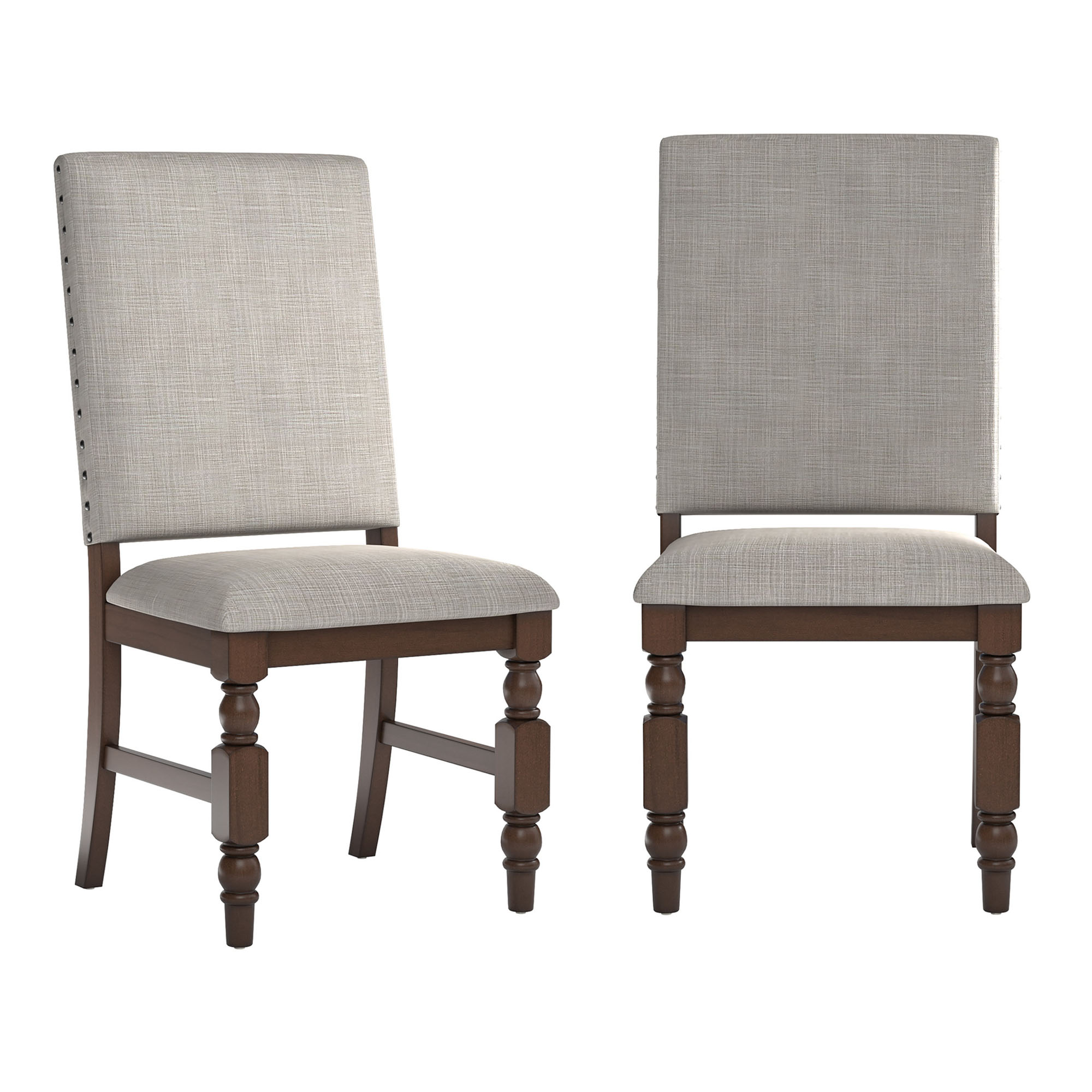 Weston Home Patterson Dark Oak Finish Upholstered Dining Chairs, Gray Linen (Set of 2)