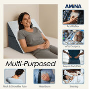 AMiNA 12 Bed Wedge Pillow – Washable Cover, Portable (Gray & White)