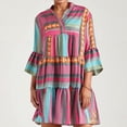 thumbnail image 2 of DHFJKG Summer Dresses For Women Bohemian Beach Dress Notch V Neck 3/4 Sleeve Flowy A-Line Mini Sundress Vacation Clothes Trendy Dresses, 2 of 5
