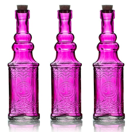 Bulk Pack 3 Ella Fuchsia Hot Pink Vintage Glass Bottle Wedding