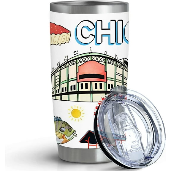 City Tumbler for City Lover,20oz Double Wall Vacuum Insulated Stainless Steel Coffee Cups (Chicago)