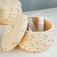 thumbnail image 4 of Storage Basket with Lid, Dingrich Round Cotton Rope Basket Small Decorative Basket, Cute Colorful Rainbow Container Woven Storage Bin for Organizing (9.84 x 9.84 x 6.29 in), 4 of 9
