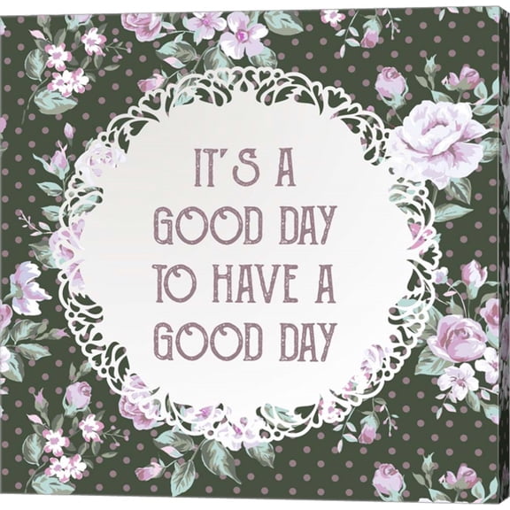 It's a Good Day - Dots and Flowers on Green by Color Me Happy, Canvas Wall Art