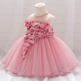 thumbnail image 4 of Vestido Para Niñas, Ropa Para Niñas Pequeñas, Temperamento, Flores, Perlas, Hilo De Red, Vestido De Fiesta De Cumpleaños, Vestidos, Rosa Intenso Odeerbi LM103-8314, 4 of 9